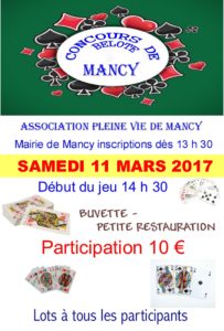 Affiche Tournoi de belote le 11 mars 2017 à Mancy - Marne