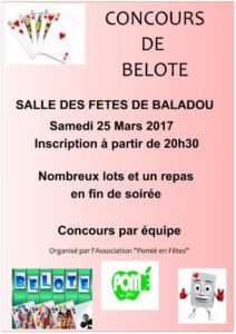 Affiche Concours de belote par équipe le 25 mars 2017 à Baladou 46600
