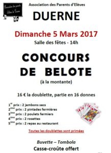Affiche Concours de belote dimanche 5 mars 2017 à Duerne - Rhône