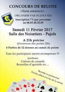Affiche du Concours de belote samedi 11 février 2017 à Pujols 47300