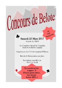 affiche Tournoi de belote le 25 mars 2017 à Camphin en Pevele (59)