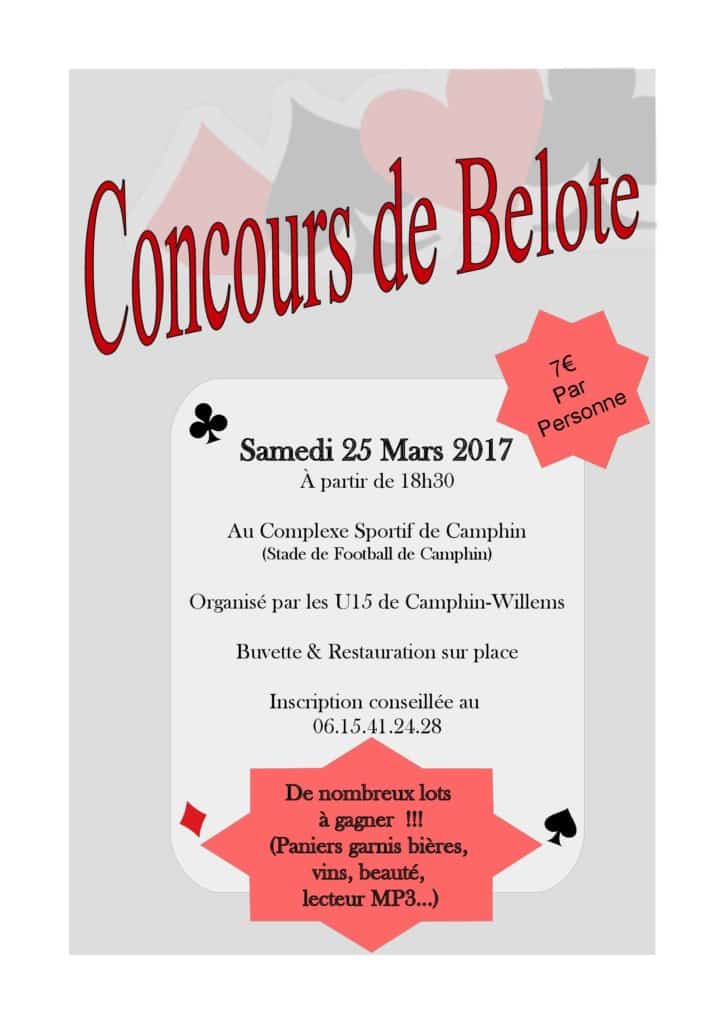 affiche Tournoi de belote le 25 mars 2017 à Camphin en Pevele (59)